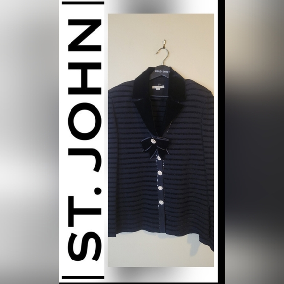St. John Jackets & Blazers - St. John BLACK Striped BLAZER with Velvet REMOVABLE Collar And BOW.❤️